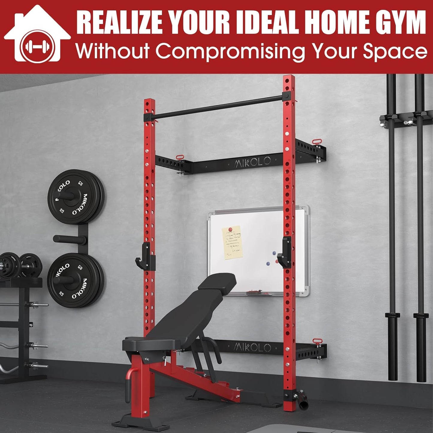 Folding Wall Mounted Squat Rack, 1000 Pounds Capacity Power Rack