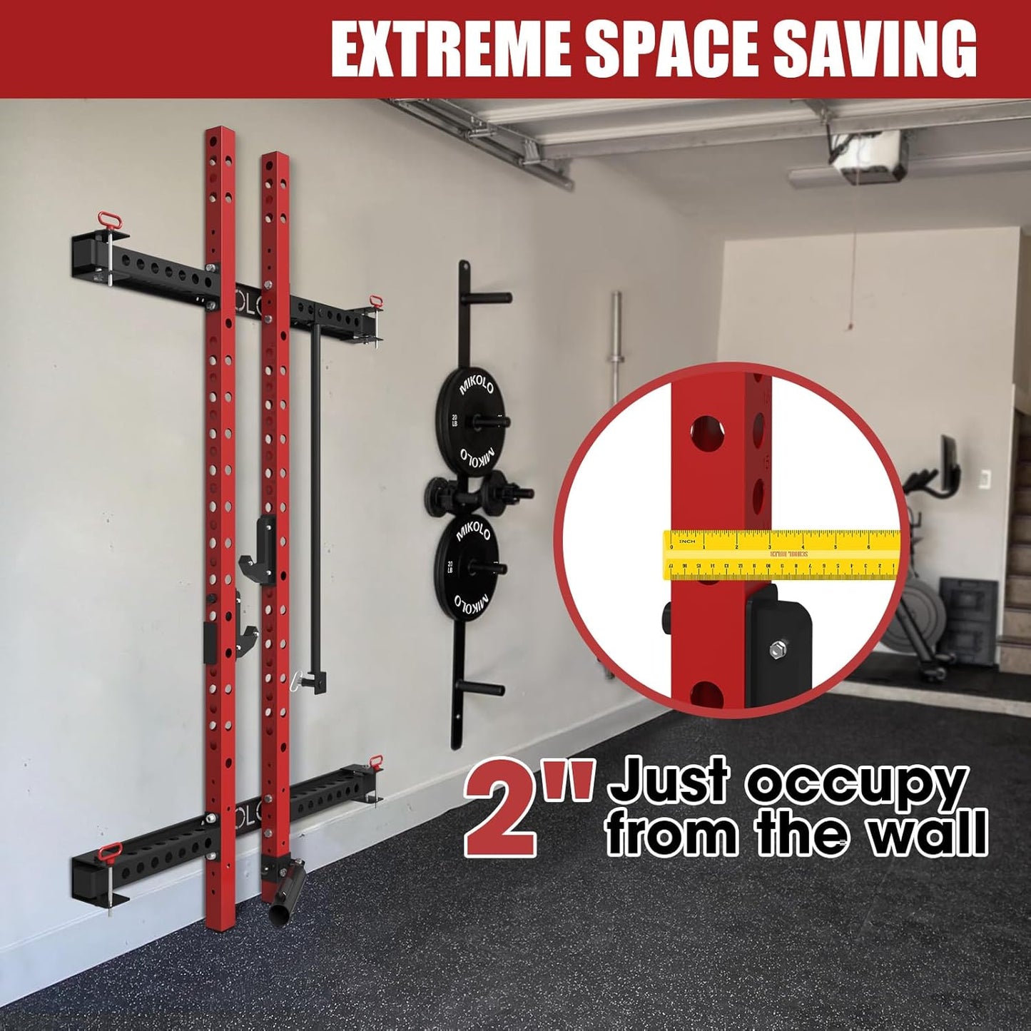 Folding Wall Mounted Squat Rack, 1000 Pounds Capacity Power Rack