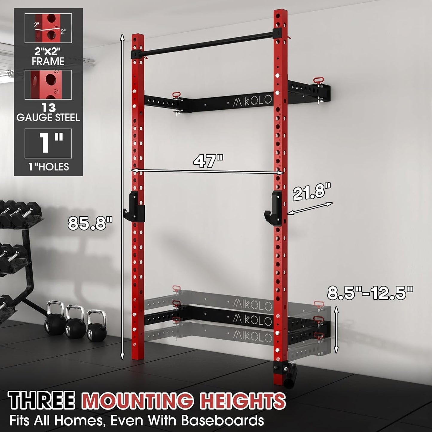 Folding Wall Mounted Squat Rack, 1000 Pounds Capacity Power Rack