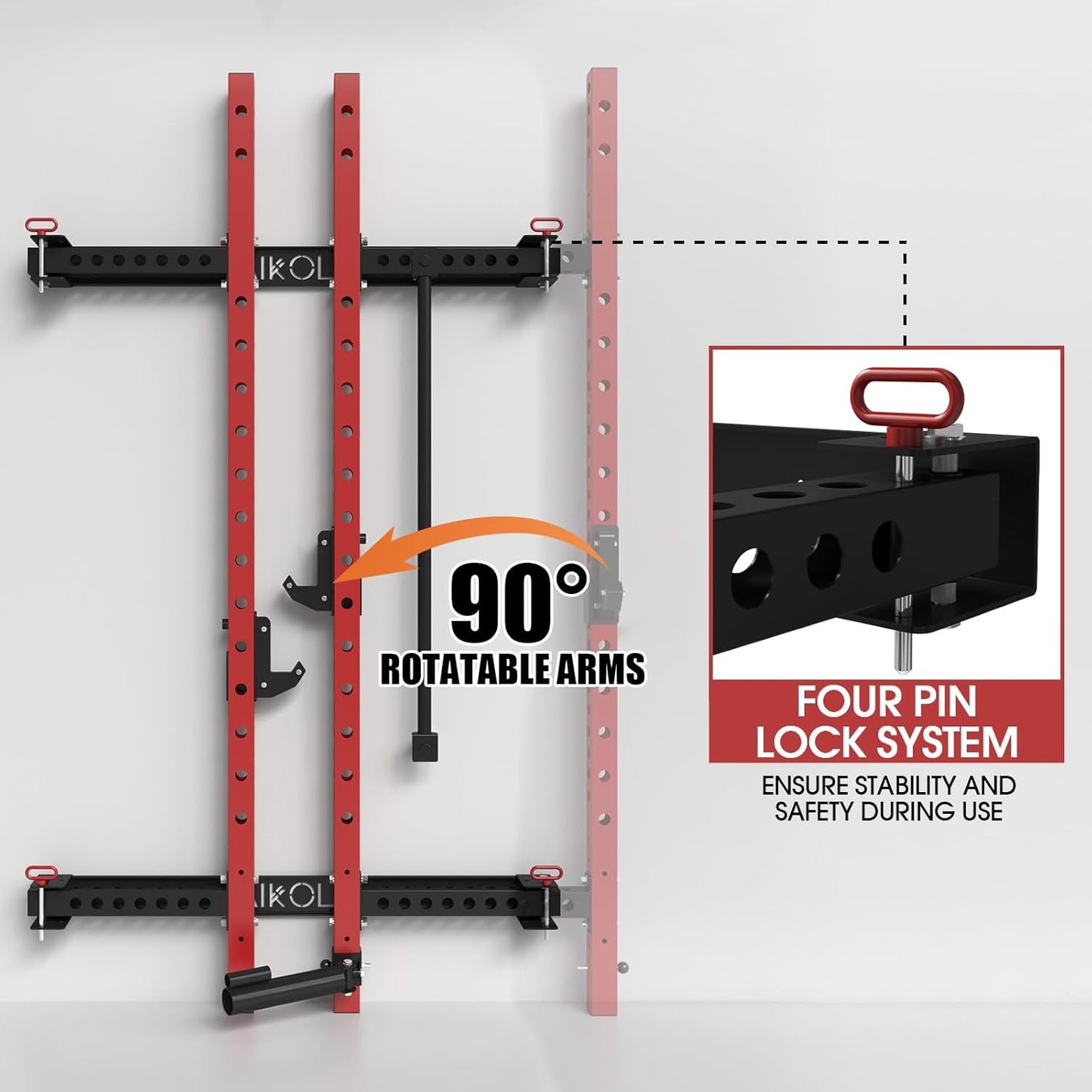 Folding Wall Mounted Squat Rack, 1000 Pounds Capacity Power Rack